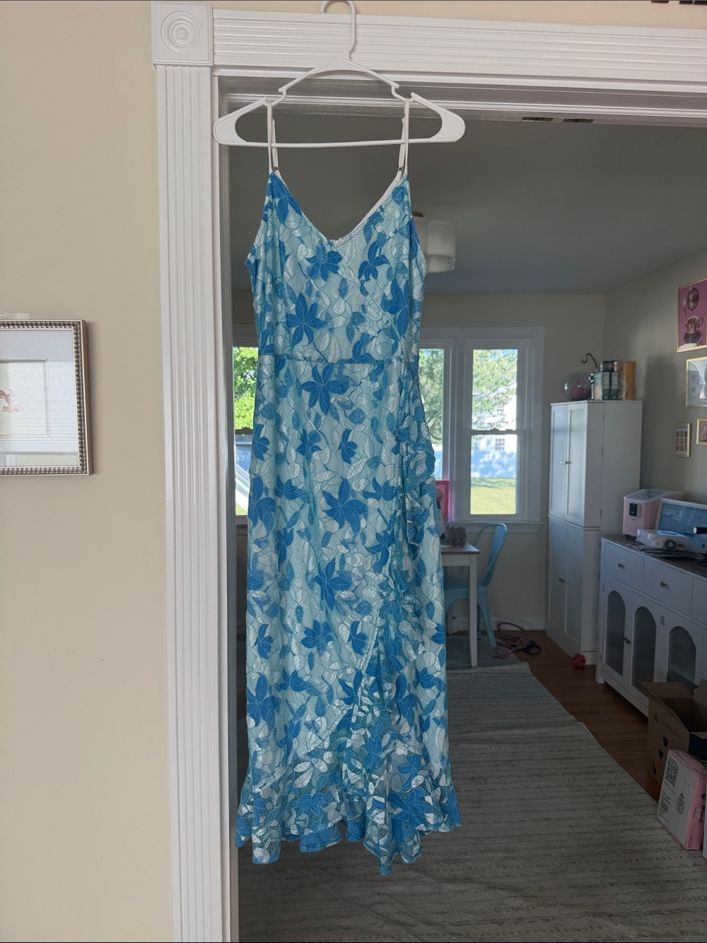 Blue Floral Slip Dress with Ruffle Hem Francesca’s